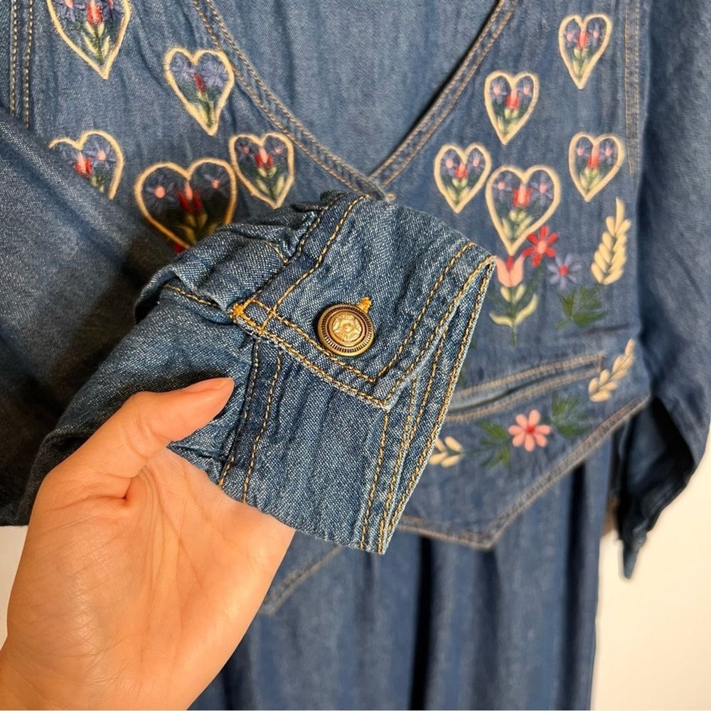 Vtg JANE ASHLEY Embroidered Denim Midi Dress. Size Small - Picture 6 of 9